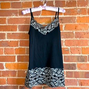 White House Black Market Black with Grey and White Flower Lace Detail LONG Cami